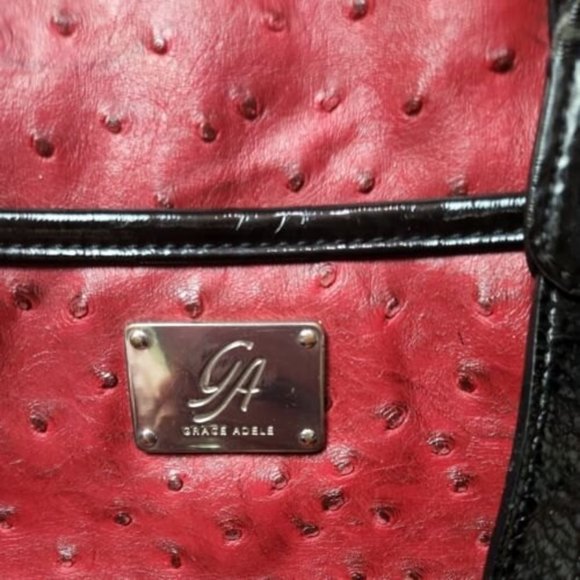 Grace Adele‎ Textured Handbag Purse red Black Faux Ostrich Lots of Pockets - Picture 2 of 12